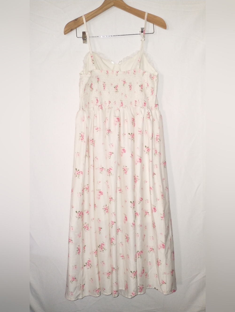 Fairycore Cottagecore Floral Cream Midi Dress with Pink Rose Print Plus Size 0XL - Picture 3 of 3